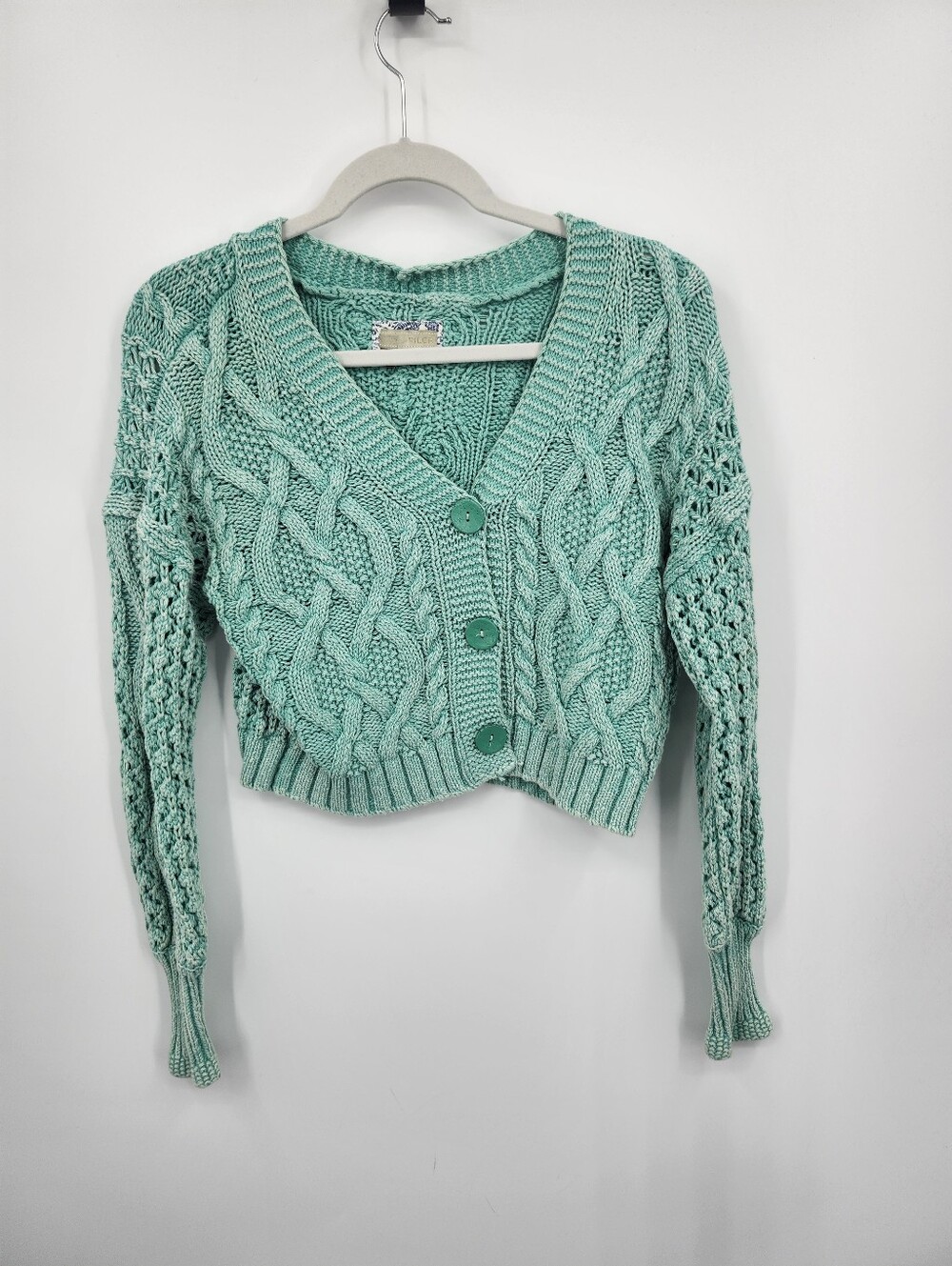 Anthropologie Pilcro Cropped Cable-Knit Cardigan Sweater XS green